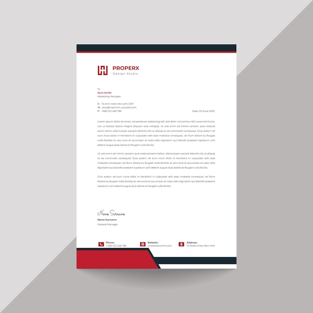 Vector red color letterhead template design