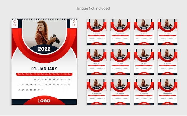 赤い色のモダンな2022年新年カレンダーデザインテンプレート