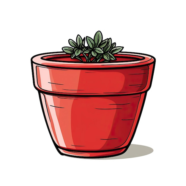 Red color Pot handdrawn vector white background isolated