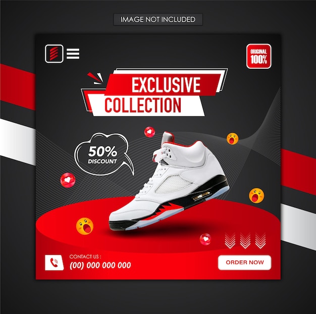 Red color sports shoes social media post banner