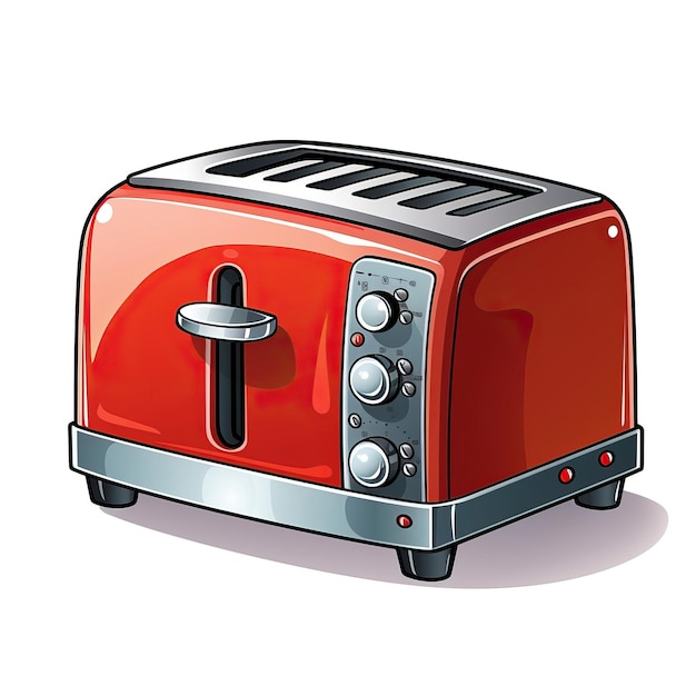 Red color Toaster oven cartoon vector white background is
