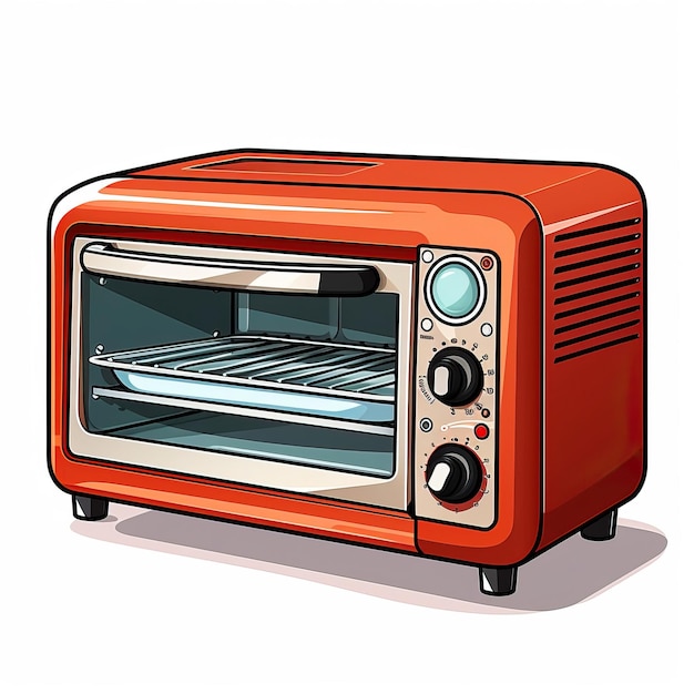 Red color Toaster oven handdrawn vector white background