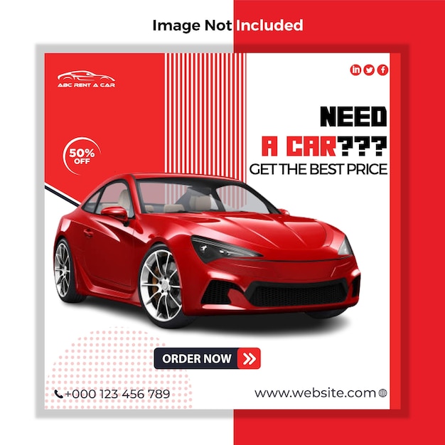 Red colors rent a car social media post template