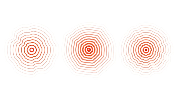 Set di cerchi rossi concentrici a ripple. sonar o raccolta di anelli distorti da onde sonore. epicentro, bersaglio