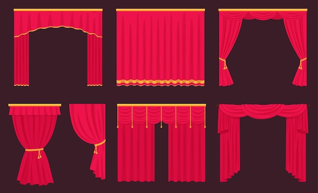 Red corduroy curtains theater scenes vector illustration