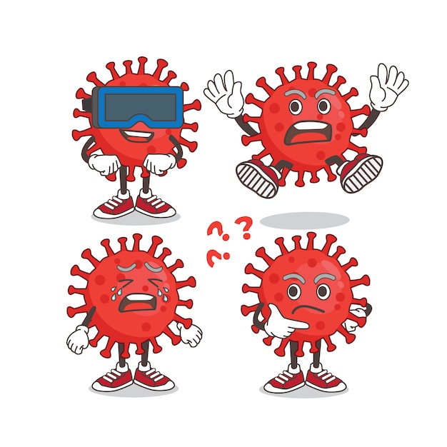 Red coronavirus mascot   character set