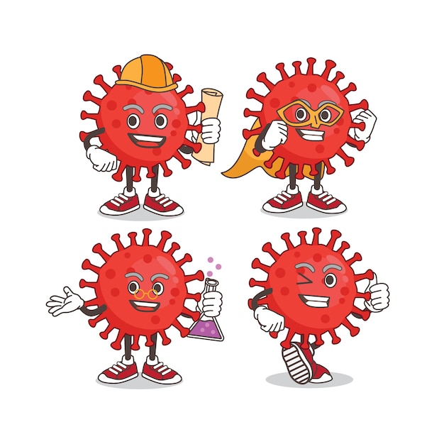 Red Coronavirus Mascot   Character Set