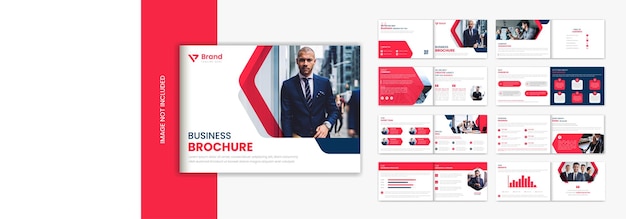 Red corporate 16 page landscape brochure design template for business portfolio