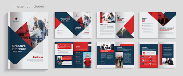 Vector red corporate brochure layout premium vector accents 12 pages