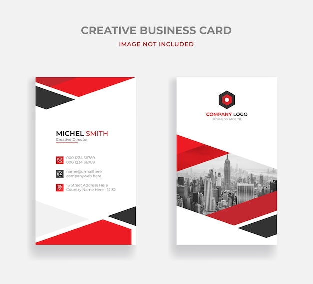 Red corporate business card design template Premium Vector