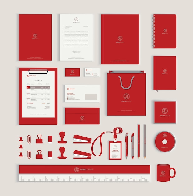 Red corporate identity design template