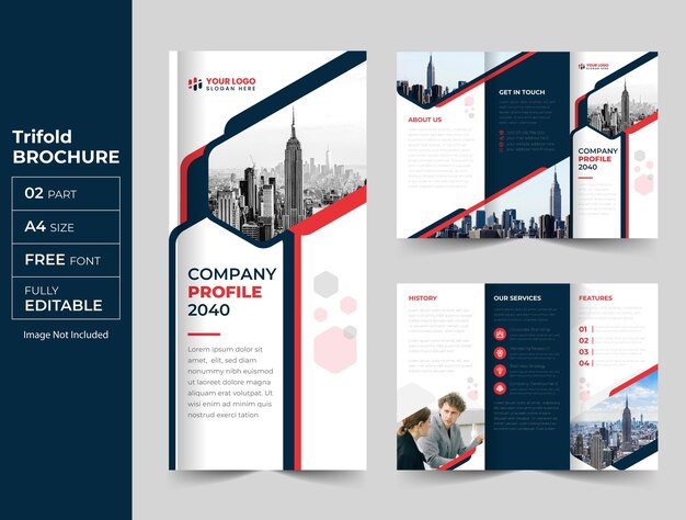 Red corporate professional trifold brochure modern cover design template