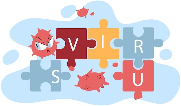 Red covid19 and corona virus infection vector with coronavirus text banner with puzzle background