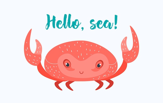 Red crab The style cartoon Poster Hello sea Vector