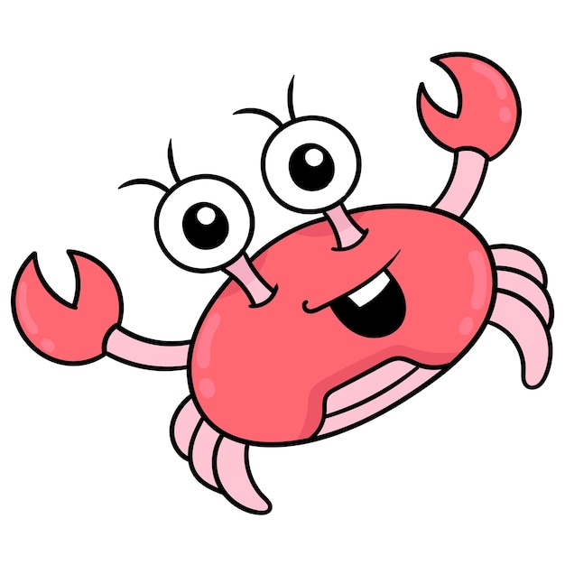 Red crab with happy face and sharp claws, vector illustration art. doodle icon image kawaii.