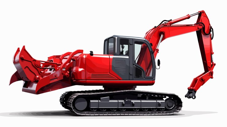 Vector red crawler excavator rear view on white background 3d rendering