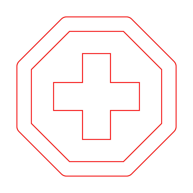 Red cross first aid octagon outline sign medicine Symbol health hospital care icon Isolated white