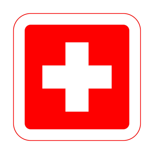 Red cross first aid square lineal color sign medicine Symbol health hospital care icon white