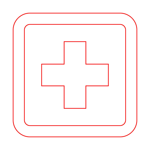 Vector red cross first aid square outline sign medicine symbol health hospital care icon isolated white