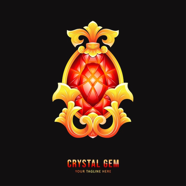 Red crystal gemstone badge with ornament border