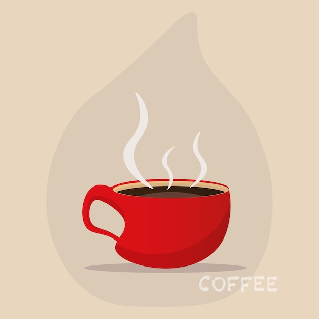 Red cup of coffee or tea with smoke float up Hot drink flat Style Decorative design for cafeteria posters banners card