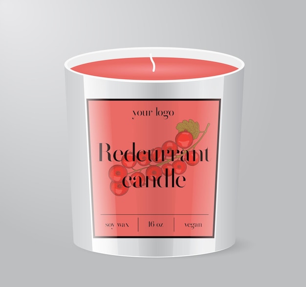 Red currant candle label template glass cup packaging isolated