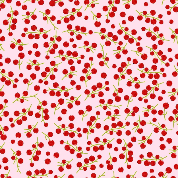 Red currant seamless pattern Red ripe berries vector illustration