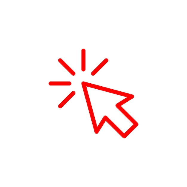 Icona artistica di linea del cursore rosso simbolo di contorno vettoriale in stile piatto di tendenza isolato su sfondo bianco