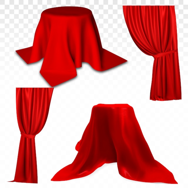 Red curtain. 3d realistic vector set