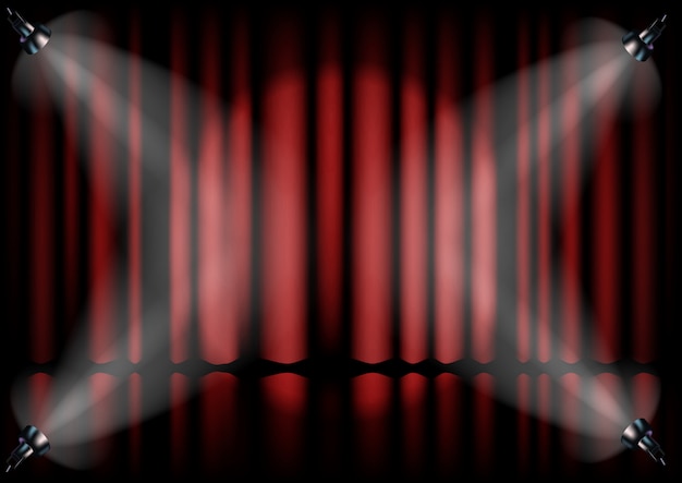 Vector red curtain from the theatre with a spotlight