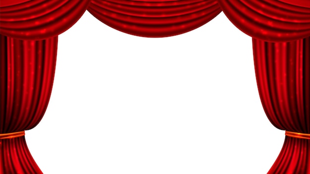 Sipario rosso le tende del cinema del teatro brillano elementi tessuto isolato drappo vettore banner spettacolo circo intrattenimento annuncio sfondo