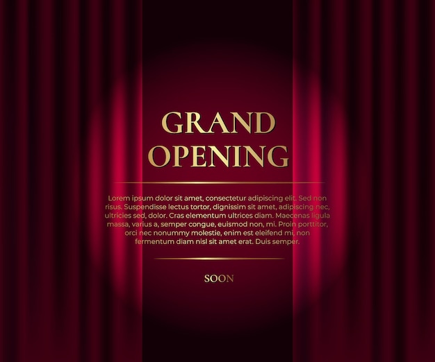 Vector red curtain with spotlight grand openning banner witch golden text vector illustration