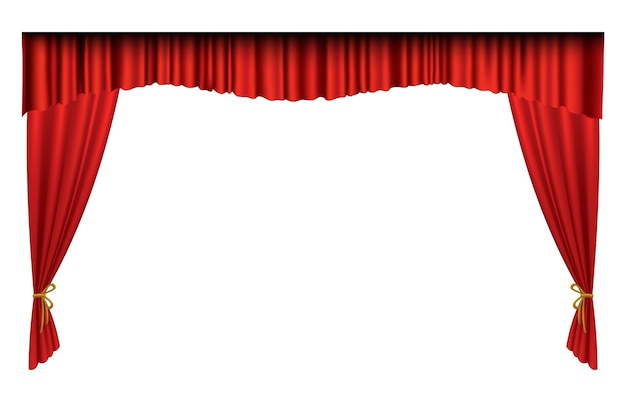 Red curtains realistic Theater fabric silk decoration for movie cinema or opera hall Luxury curtains and draperies interior decoration object Isolated on white for theater stage