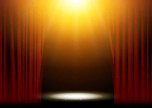 赤いカーテンの劇場シーンの舞台背景。ベクトルショーの背景パフォーマンスコンサート