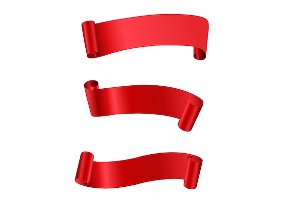 red curved paper blank banners isolated on transparent background.