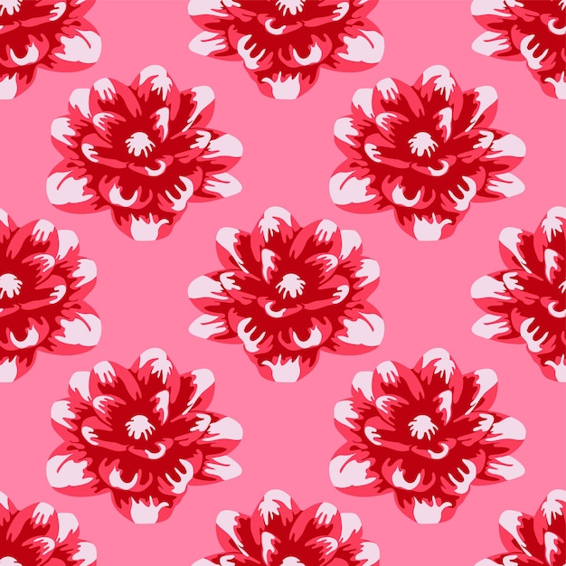 Red dahlia candy cane flowers repeat pattern. textile background mosaic design