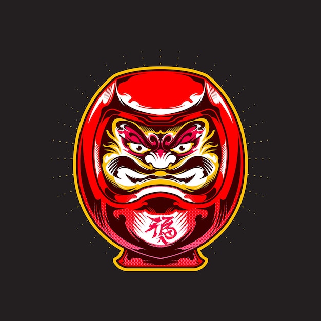 Vettore bambola daruma rossa in stile giapponese