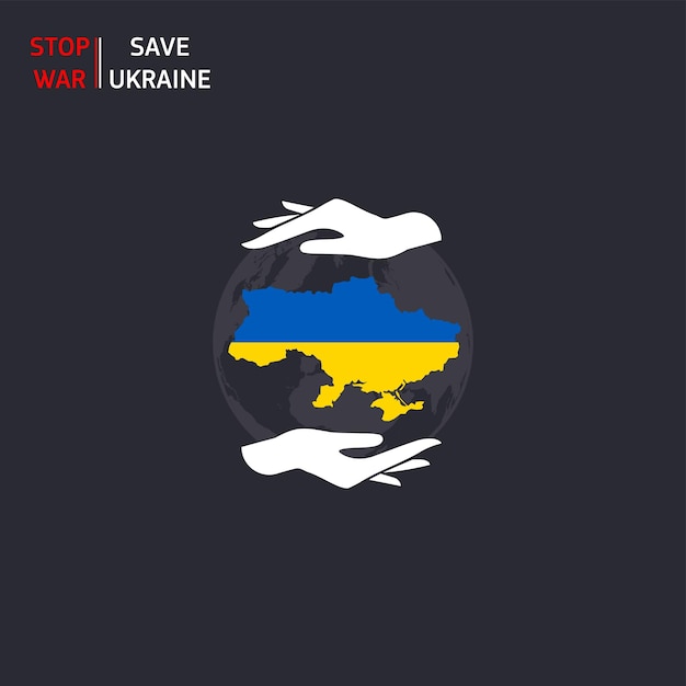 Red de wereld en Oekraïne handen kaart