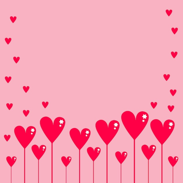Red decorative hearts stuck on pink background with copy space Happy Valentine s Day celebration