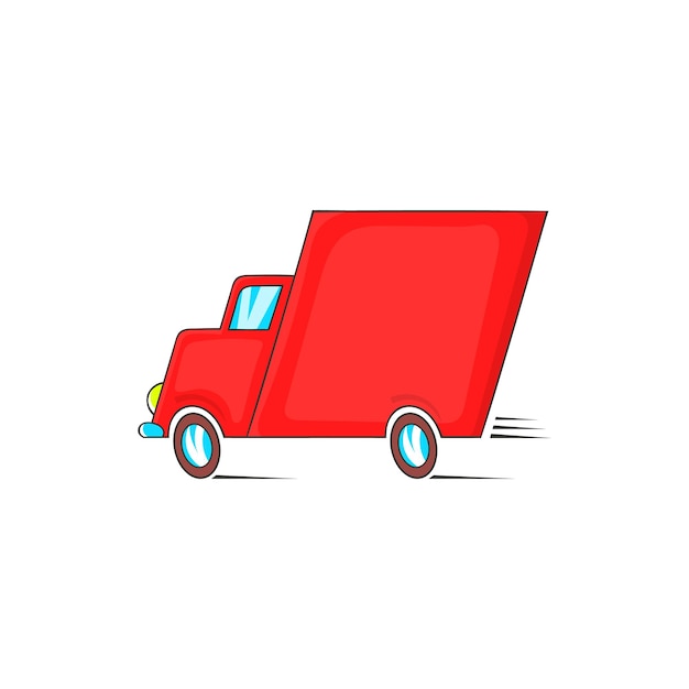 Red delivery car icon in cartoon style on a white background