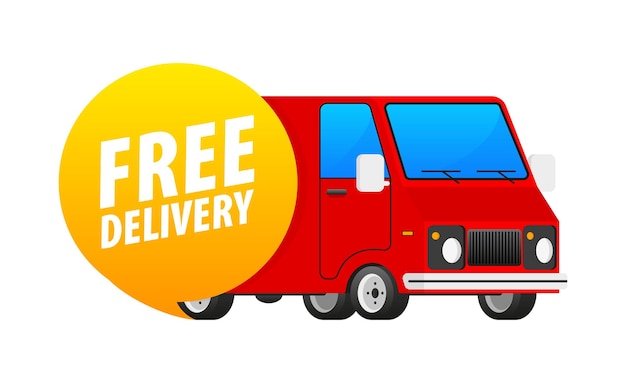 Vector red delivery truck with free service offer icon free delivery van vector illustration