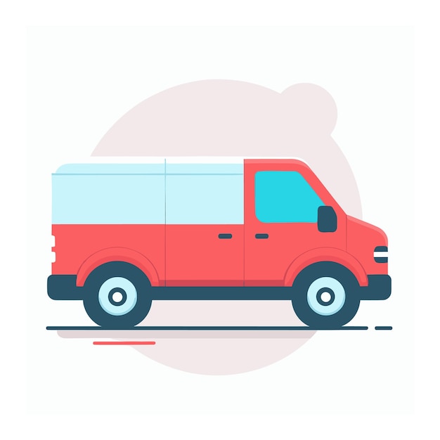 Red delivery van side view on road Minimalist style cargo vehicle graphic Transportation and logistics concept vector illustration