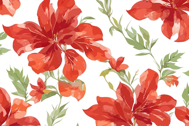 Vector red delonix regia seamless floral pattern flower pattern illustration