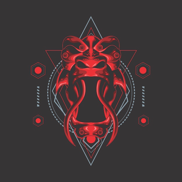 Vector red demon mask sacred geometry