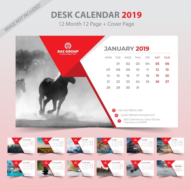 Red desk calendar 2019