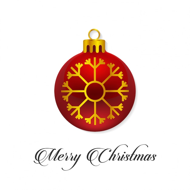 Red detailed Ball with golden snow flake on white background