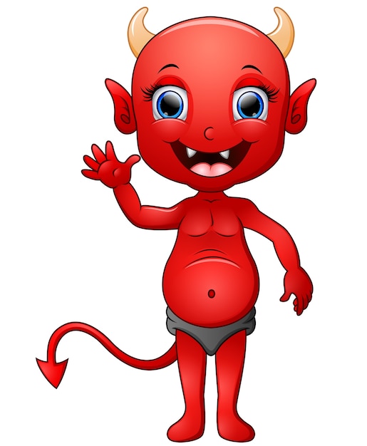 Vector red devil cartoon waving hand