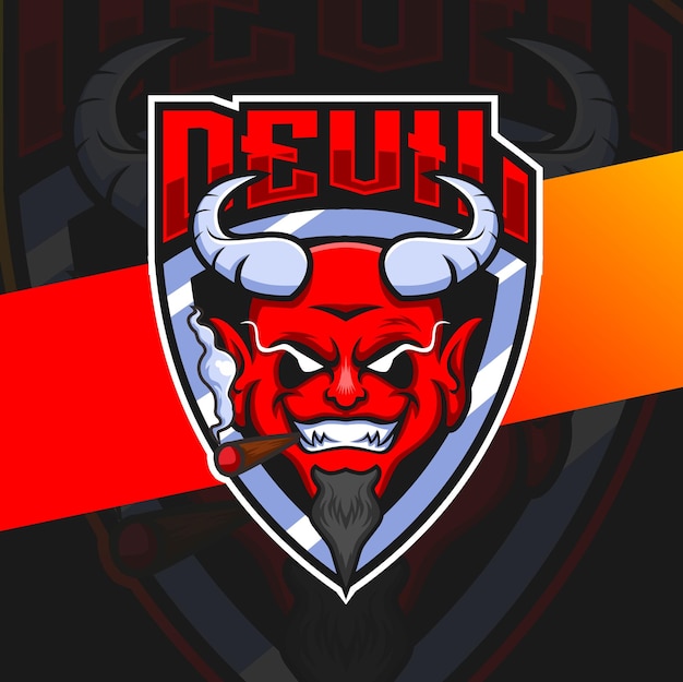 Red devil gamer mascot character esport logo design with cigarette