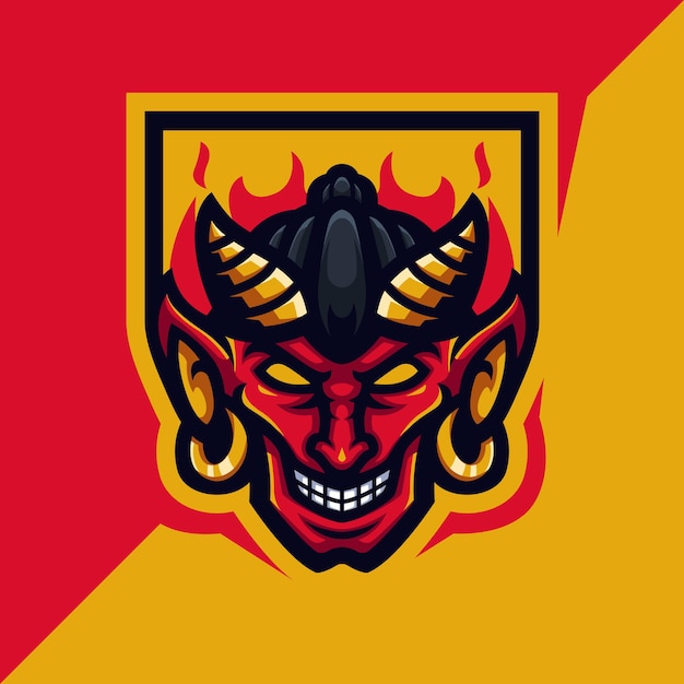 Modello di logo di gioco della mascotte della testa del diavolo rosso per lo streamer di esports facebook youtube
