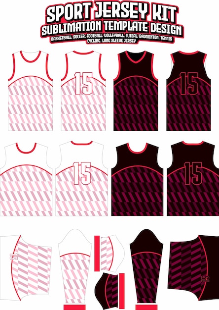 Vector red diagonal stripes jersey design sportswear layout template